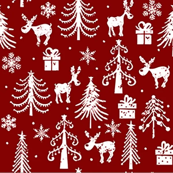 Yılbaşı Geyikli Desenli Fon Perde Evm751-3 Kumaşı Kalındır Duck Bezi Değildir- Beyaz-Bordo