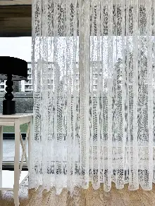 Ekru Çizgili Desenli Fransız Dantel Örme Tül Perde, Ütü İstemeyen Tül