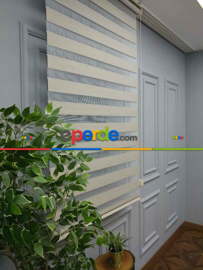 Karartma Zebra Perde - Blackout Zebra Perde-ışık Geçirmez Zebra Perde- Bej