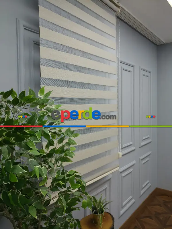 Salon Zebra Perde - Karartma Zebra Perde - Blackout Zebra Perde-ışık Geçirmez Zebra Perde- Bej