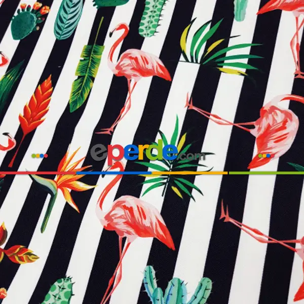 Tropikal Desenli Fon Perde Evm335 -t - Kumaşı Kalındır Duck Bezi Değildir.- Yeşil-Mavi-Beyaz-Çok Renkli