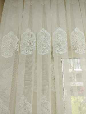 Damask Desenli Özel Örme Dokulu Tül Perde- Ekru