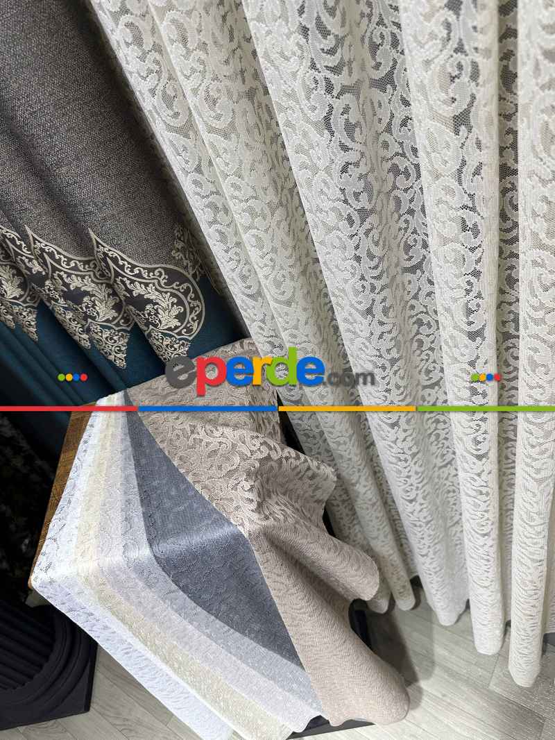 Mutfak Kaşmir Örme, Tül Perde Tek Kanat - Bej