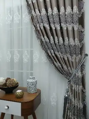 Salon Fon Perde - Fon Perde - Gri Rengi - Damask Desenli- Gri-Füme-Antrasit