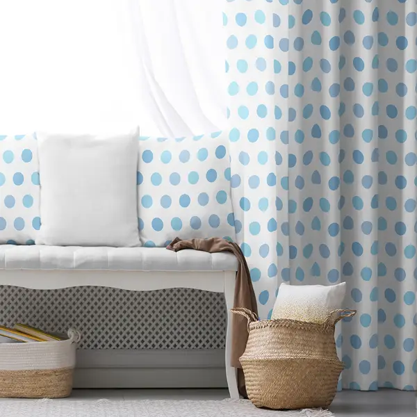 Çocuk Odası - Çocuk Fon Perde Evim1616-8 Kumaşı Kalındır Duck Bezi Değildir- Mavi-beyaz