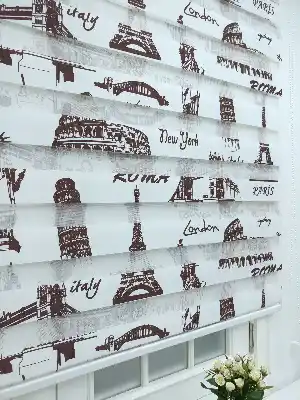 Paris Baskılı Zebra Perde 90x200cm- Kahverengi