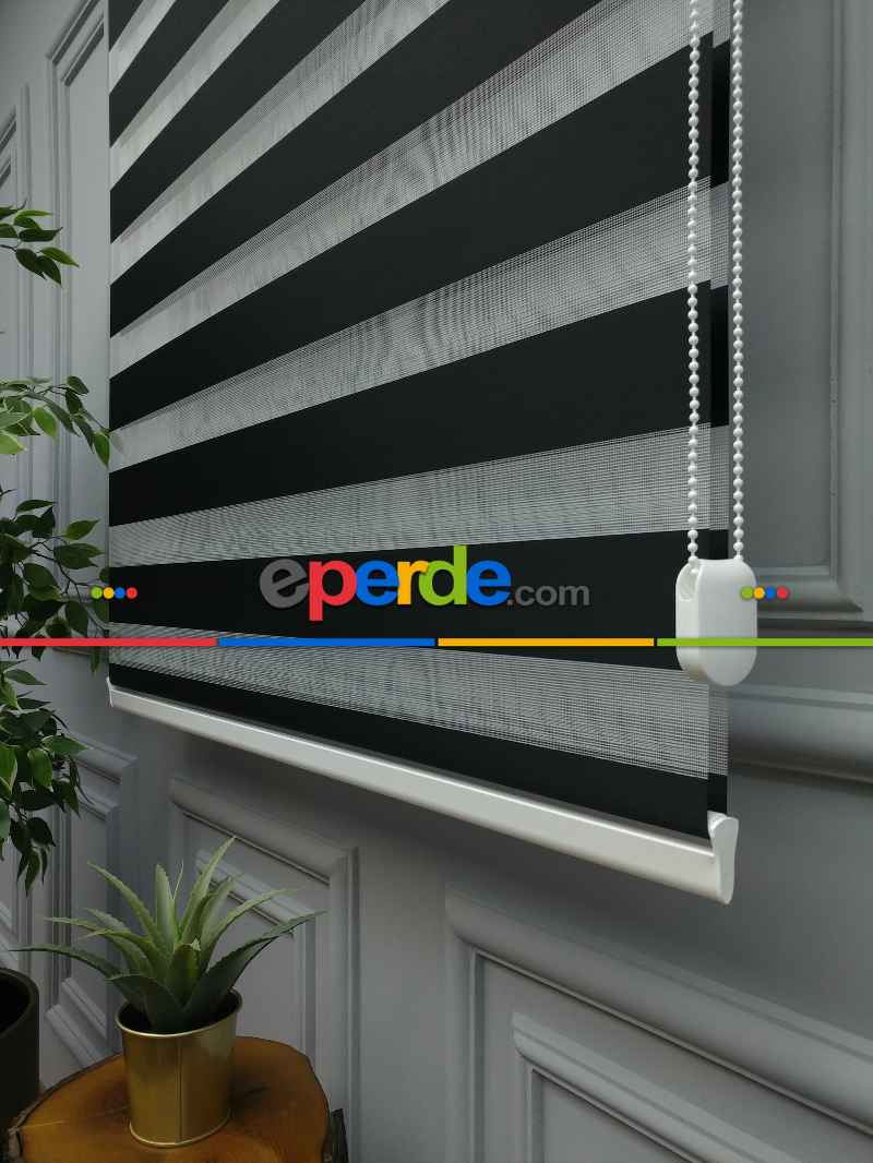 Karartma Zebra Perde - Blackout Zebra Perde-ışık Geçirmez Zebra Perde- Siyah