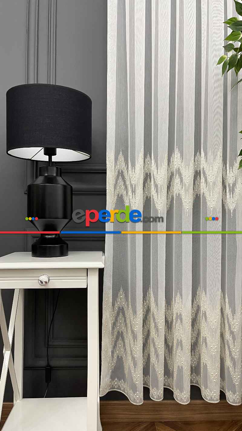 Salon - Premium Seri Trend Perde Modelleri 2023-kabartma Atlas İplikle Nakışlı İşleme Tül Perde 01