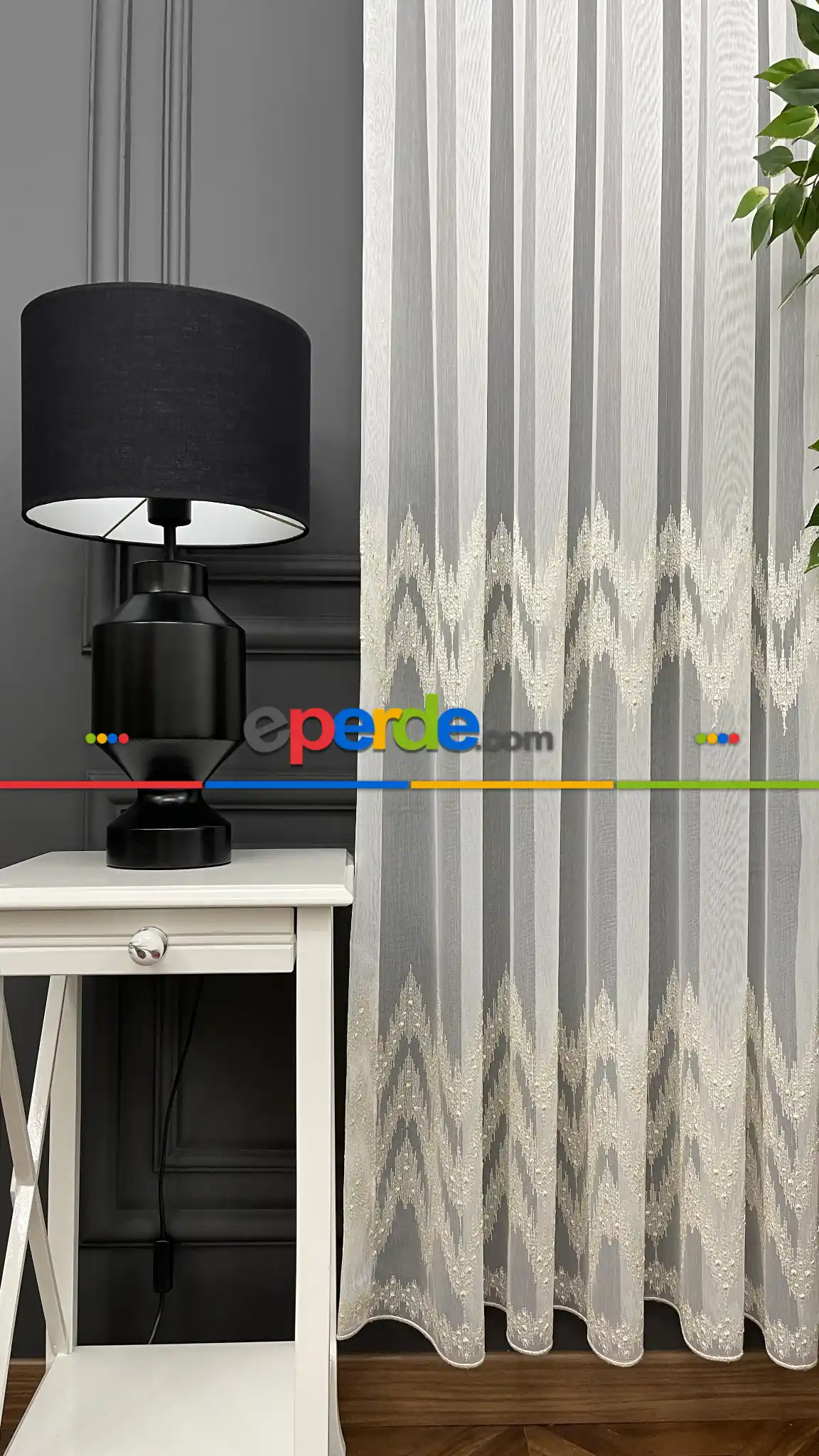 Mutfak Tül Perde - Desenli Tül - Altın Simli Hafif Keten Tül - Etek Ucu Nakışlı Tül Perde -  Salon Tül Perde