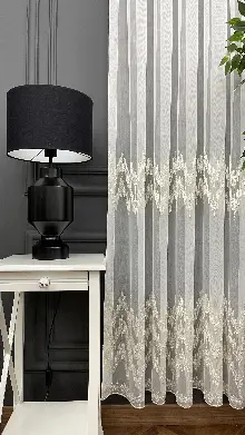 Yatak Odası - Premium Seri Trend Perde Modelleri 2023-kabartma Atlas İplikle Nakışlı İşleme Tül Perde 01