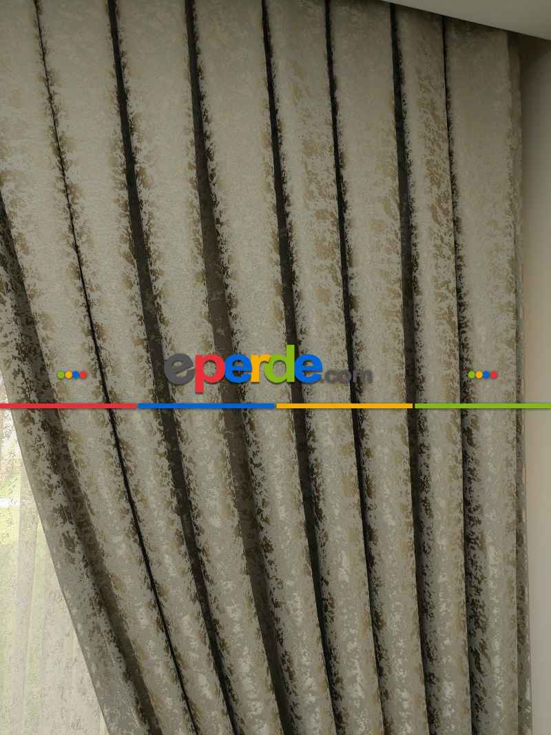 Toprak Rengi Düz Jakar Fon Perde - Kahverengi