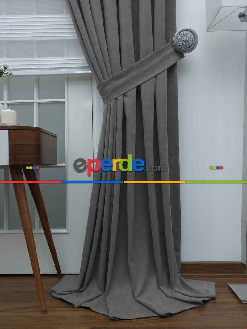 Kız ve Erkek Çocuk Odası Fon Perde - Gri Düz Fon Perde 842