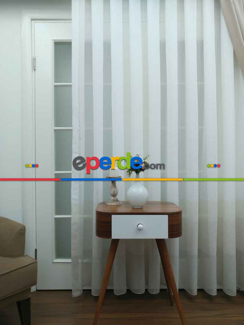 Krem - Bej Keten Tül Degrade Perde- Krem-bej - Kurşunlu Tül