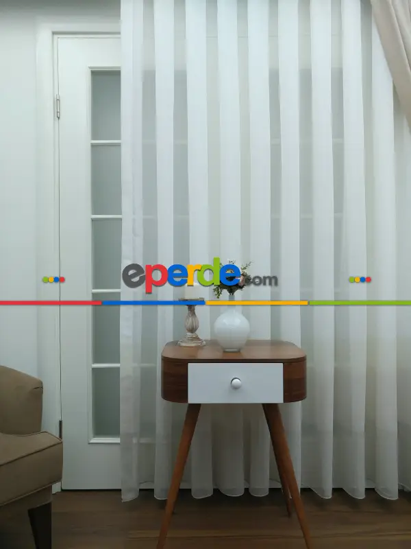 Salon Tül Perde - Krem - Bej Keten Tül Degrade Perde- Krem