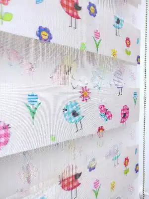 Kuşlu Çocuk Odası Zebra Perdesi - Kumaş Bambudur.- Çok Renkli