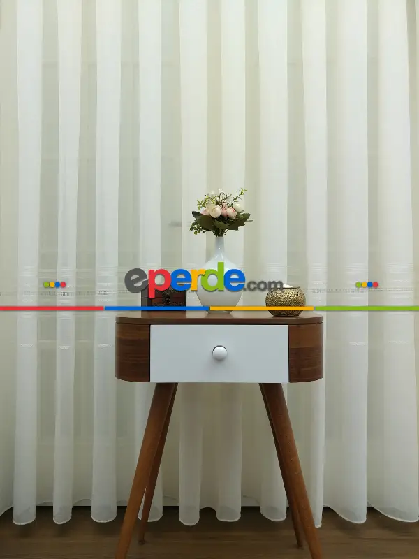 Salon Tül - Krem - Keten Tül Perde- Krem