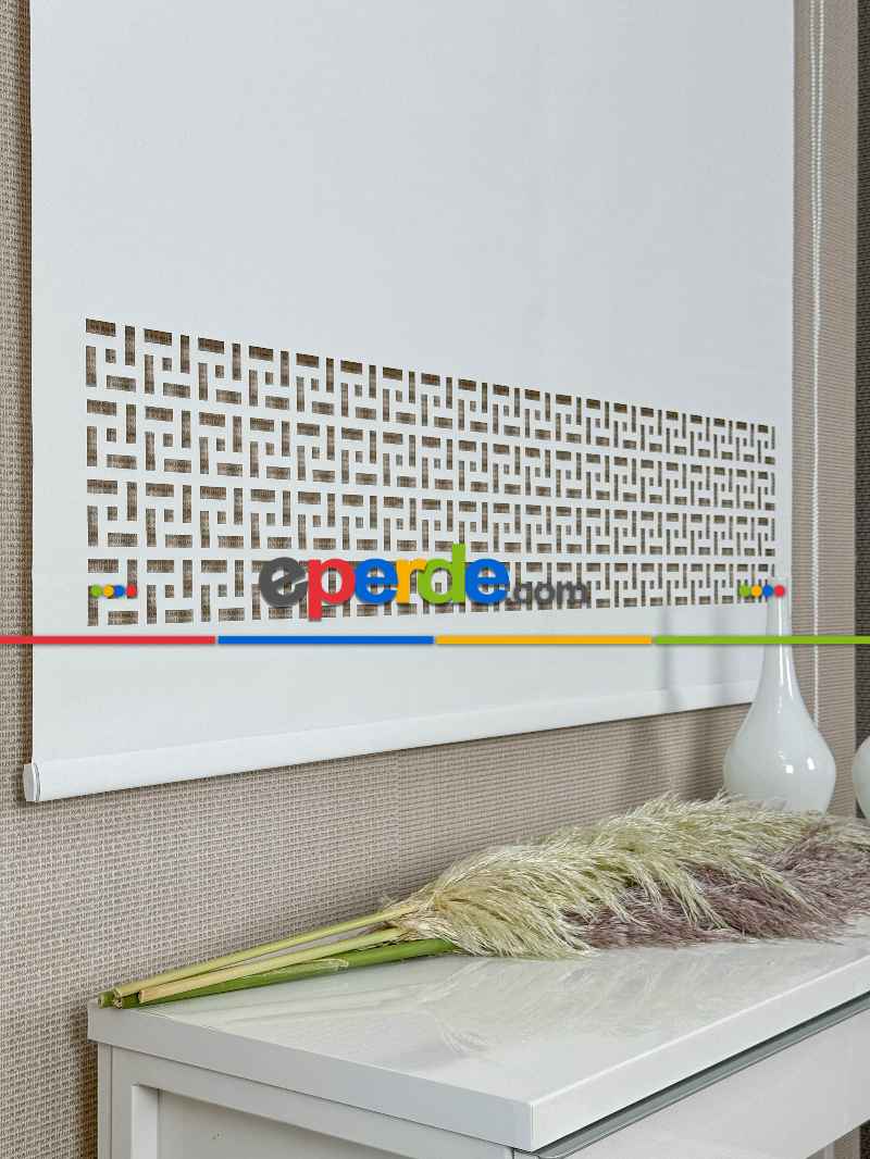 Salon Ekru Lazer Kesimli Stor Perde ( Lazer Kesim Fiyata Dahildir) Metal Kasalı - Yüksek Kalite - Kornişe Kolay Montaj Seçenekli