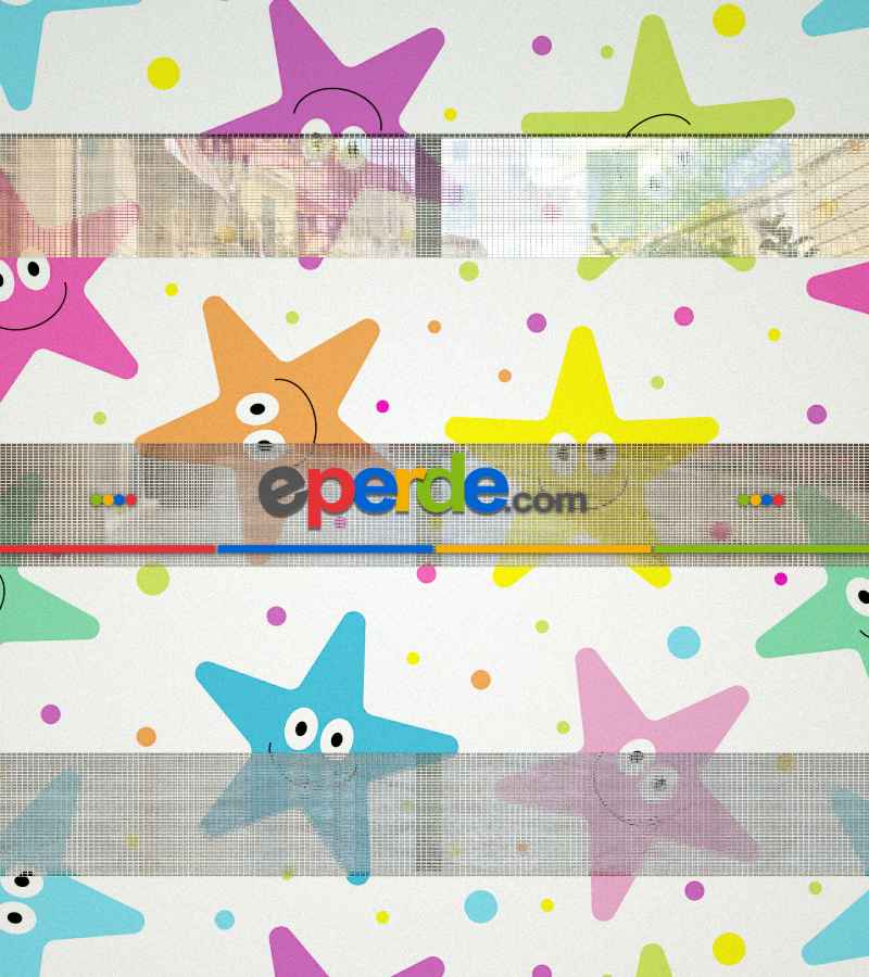 Yıldız Desenli Baskılı Zebra Perde- Çok Renkli