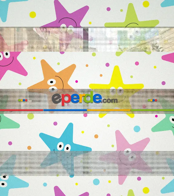 Yıldız Desenli Baskılı Zebra Perde- Çok Renkli