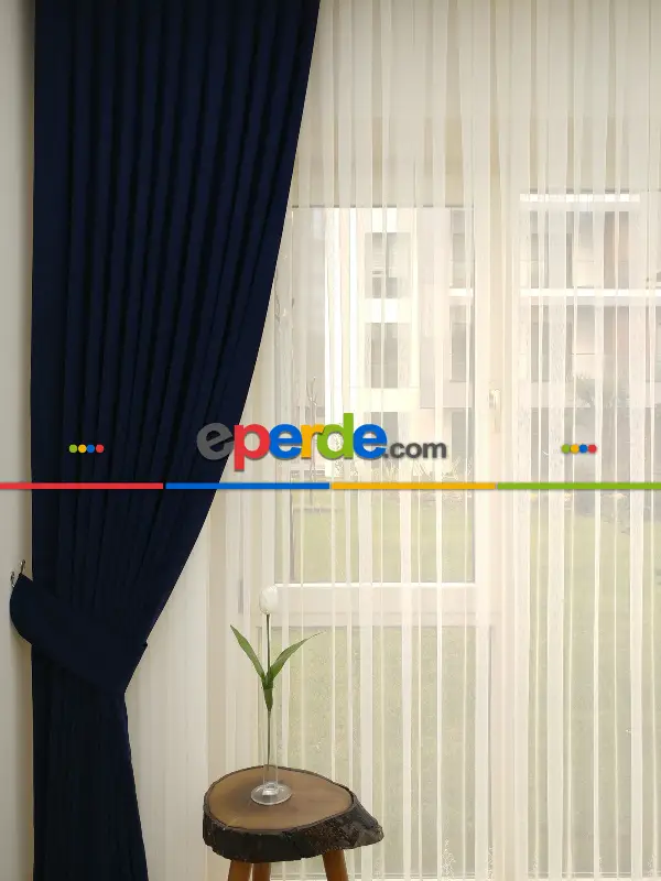 Salon Perdesi - Lacivert Düz Sade Fon Perde Dökümlü (  Dökümlü Fon )- Lacivert