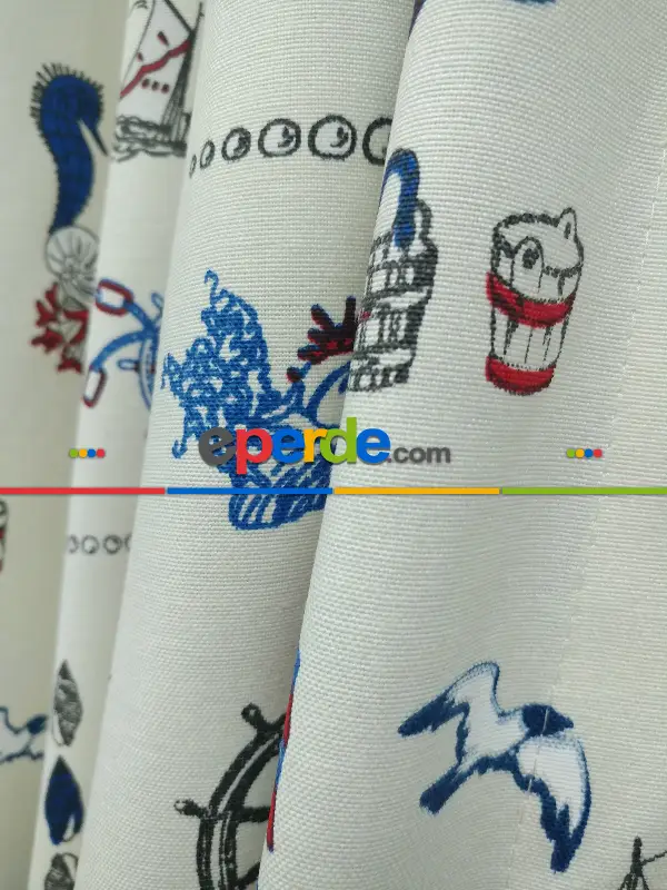 Denizci Desenli Çocuk Odası Fon Perde ( Leke Tutmaz )-  Çok Renkli 3