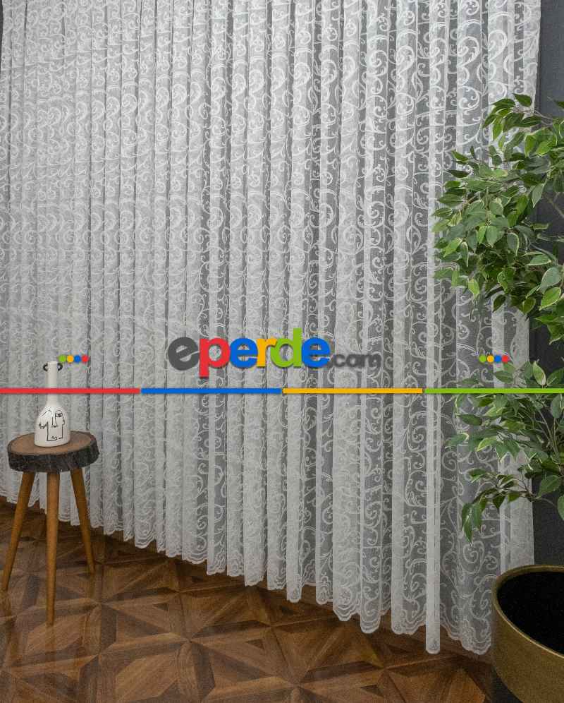 Şal Ve Sarmaşık Desenli Örme Tül Fransız Danteli