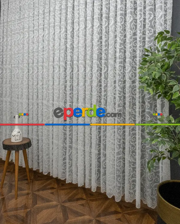 mutfak - Şal Ve Sarmaşık Desenli Örme Tül Fransız Danteli