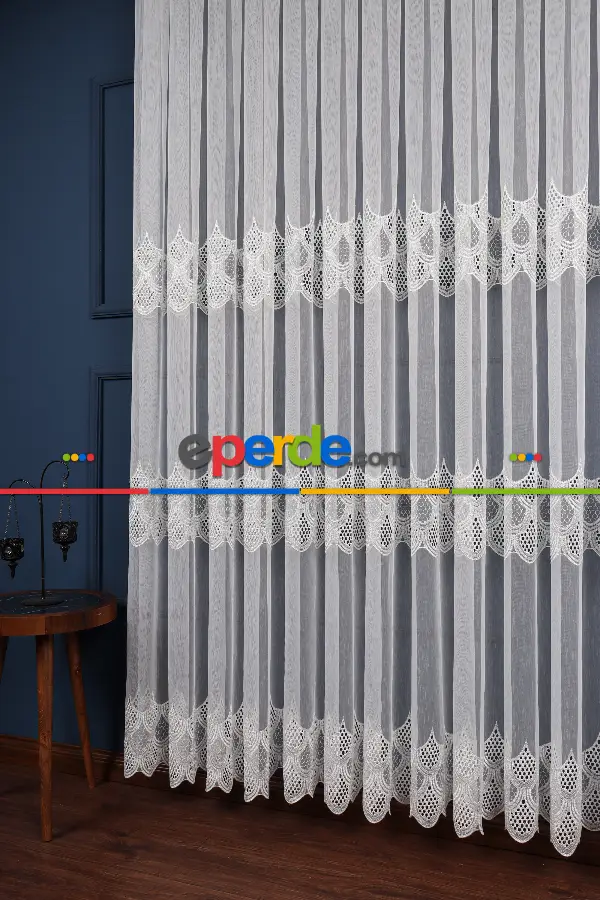 Salon Tül - Balık Ağı Tt Zemin Brode Nakış İşlemeli Tül Perde