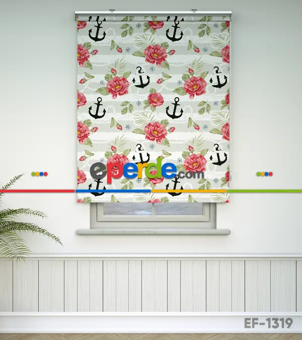 Çapa Baskılı Stor Perde- Kırmızı-beyaz