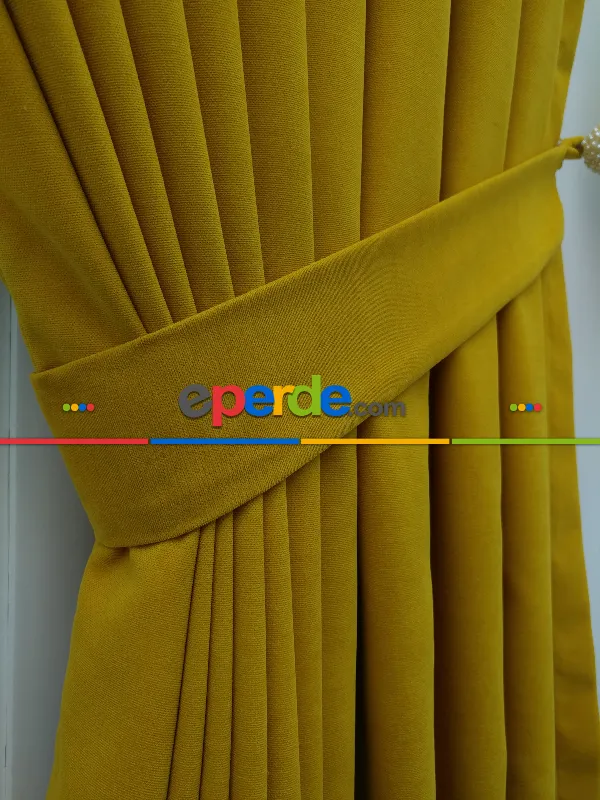 %25 İndirimli!!! Hardal Sarısı Düz Fon Perde(fon Demiri Hediyeli)- Hardal Sarısı