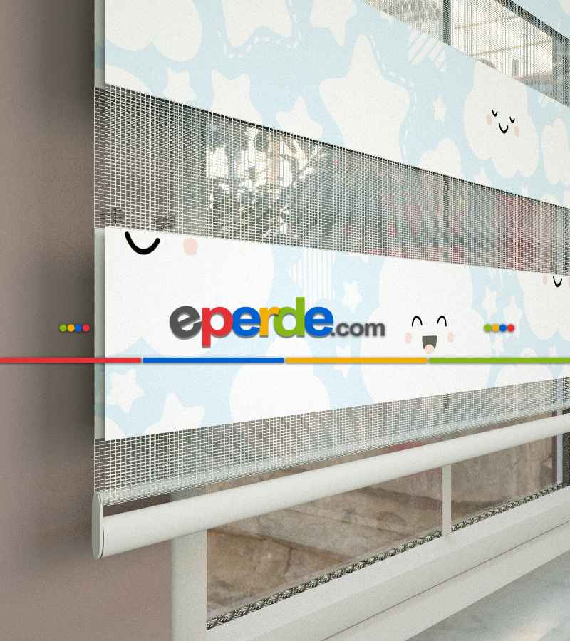 Yıldız Desenli Baskılı Zebra Perde- Çok Renkli