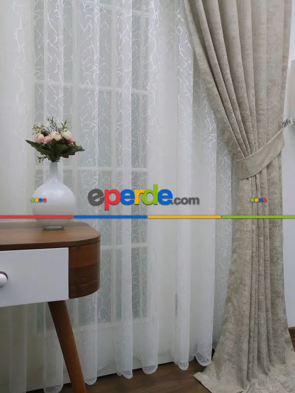 Açık Krem - Düz Jakar Fon Perde (180)- Krem Açık