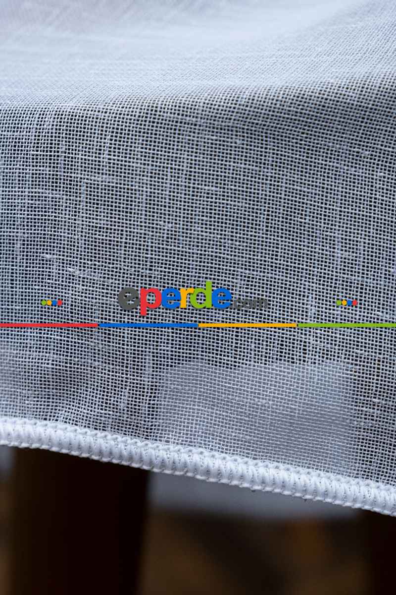 Yatak Odası - Beyaz Keten Tül Perde - 1710-v01- Beyaz