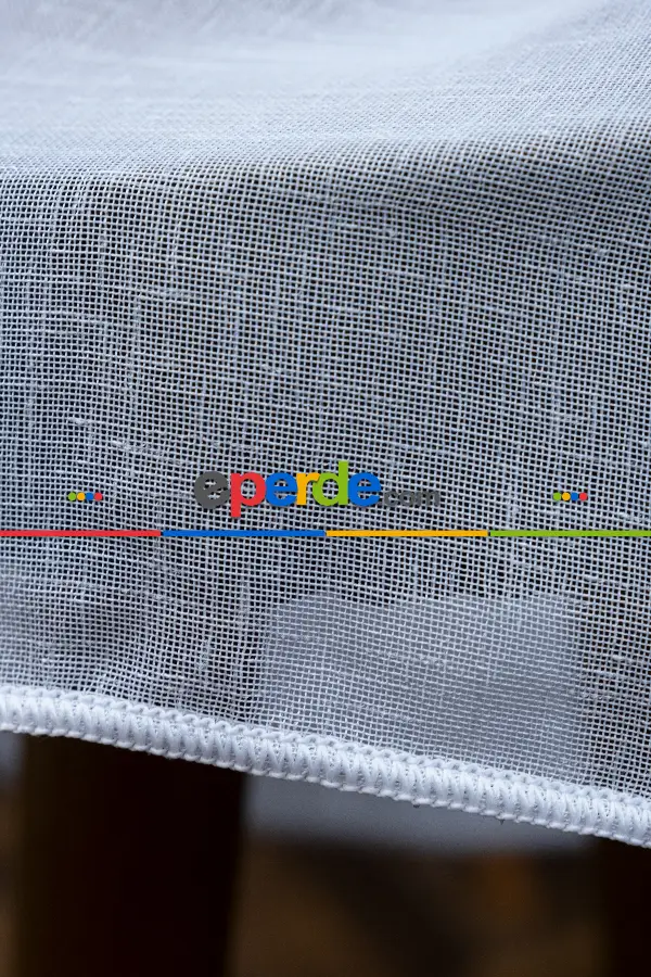 Oturma Odası - Beyaz Keten Tül Perde - 1710-v01- Beyaz