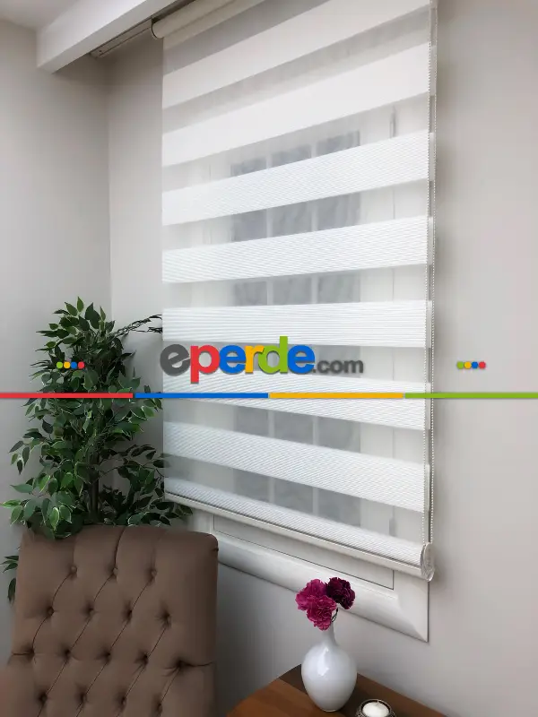 Ekru Renk, Yüksek Kalite İnce Plise Zebra Perde - Kornişe Kolay Montaj Ayağı Seçenekli - Standart Metal Kasalı