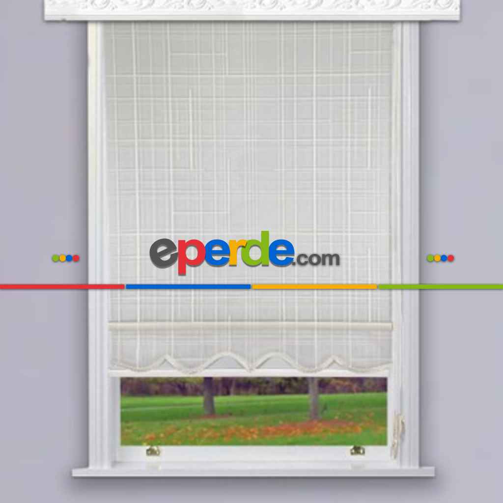 Oturma Odası - Kareli Spor Desen Tül Stor Perde A Kalite Ekru Renk