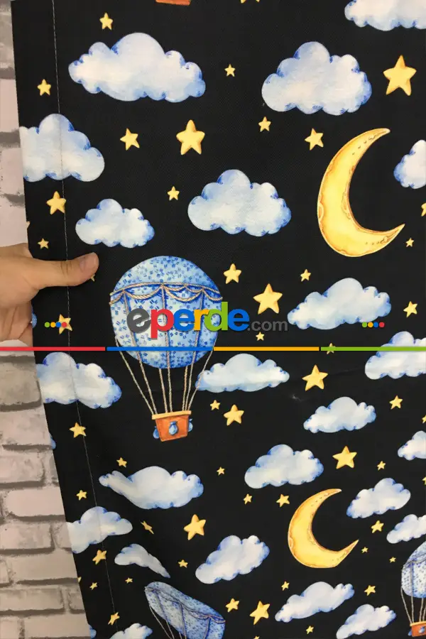 Bebek Odası Fon - Aydede Bulut Desenli Fon Perde Evm802 Kumaşı Kalındır Duck Bezi Değildir- Sarı