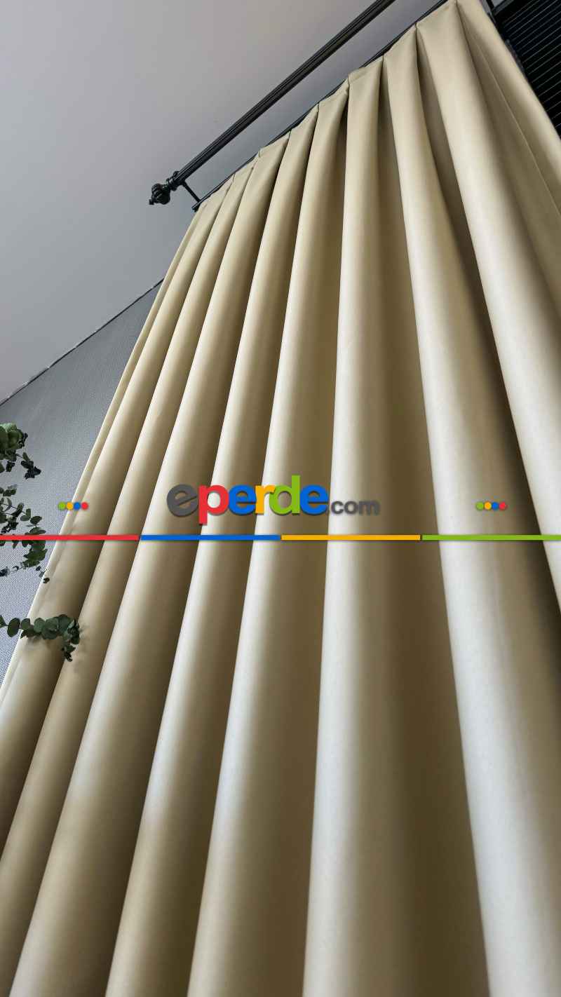 Bej Krem Blackout - Karartma Fon Perde, Premium Kalite Serisidir, %75 Oranında Işığı Keser