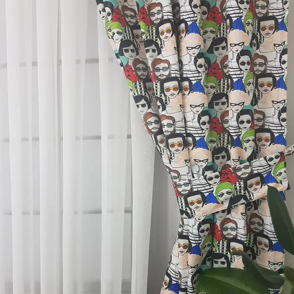 Popart Desenli Fon Perde Evm1112 Kumaşı Kalındır Duck Bezi Değildir- Siyah-Mavi-Kırmızı-Beyaz- Çok Renkli 3