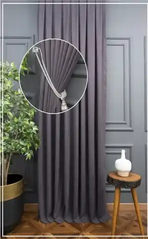 Petek Desen Sade Fon Perde Koyu Gri