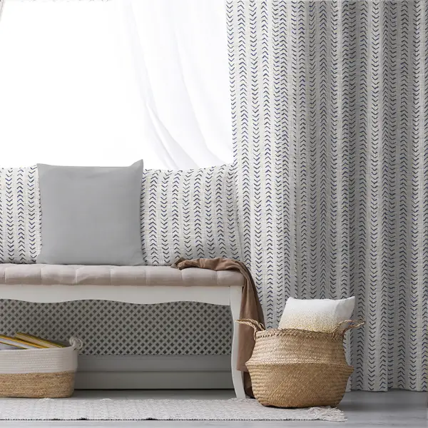 Etnik Fon Perde Evim1535 Kumaşı Kalındır Duck Bezi Değildir- Mavi-beyaz