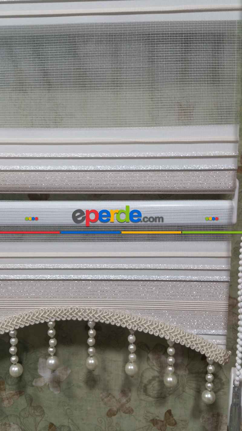 Mutfak - Elit Simli Pileli Pudra Pembe Zebra Perde 43-4