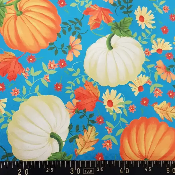 Kabak Desenli Fon Perde Evm1531 Kumaşı Kalındır Duck Bezi Değildir- Mavi-Turuncu