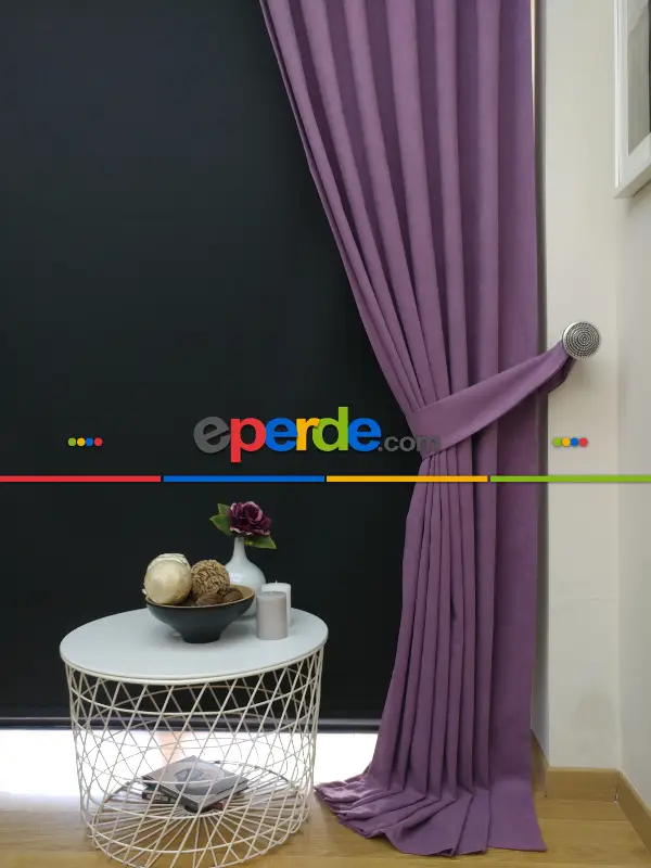 Düz Renk Dökümlü Fon Perde (150)- Lila