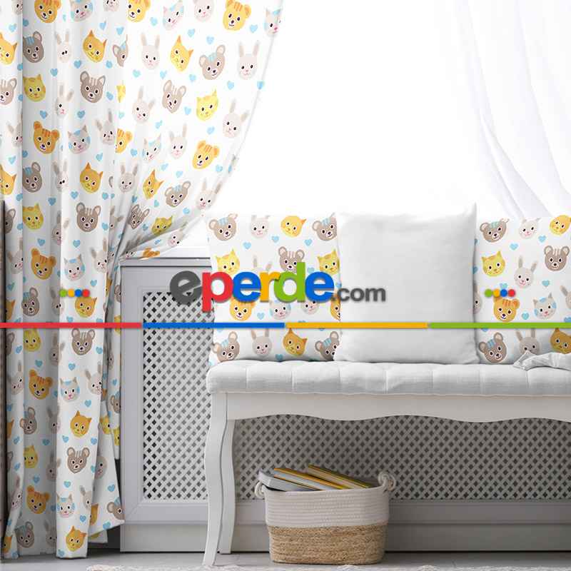 Çocuk Fon Perde Evim1616-3 Kumaşı Kalındır Duck Bezi Değildir- Mavi-beyaz