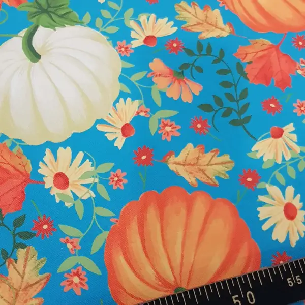 Kabak Desenli Fon Perde Evm1531 Kumaşı Kalındır Duck Bezi Değildir- Mavi-Turuncu