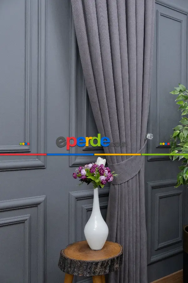 Koyu Gri Düz Fon Perde Dökümlü Fon Perde