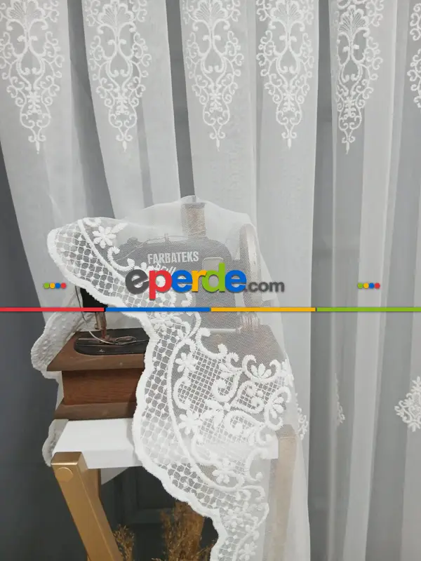 Salon - Brillant Beyaz Sim Varakli Şehrazat model Tül Perde