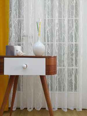 Ağaç Dalları Desenli Tül Perde- Ekru