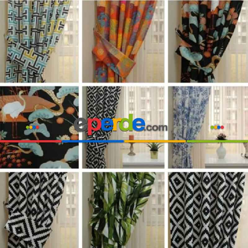 Salon Fon - Etnik Desenli Fon Perde Evm1081 Kumaşı Kalındır Duck Bezi Değildir- Beyaz-Krem